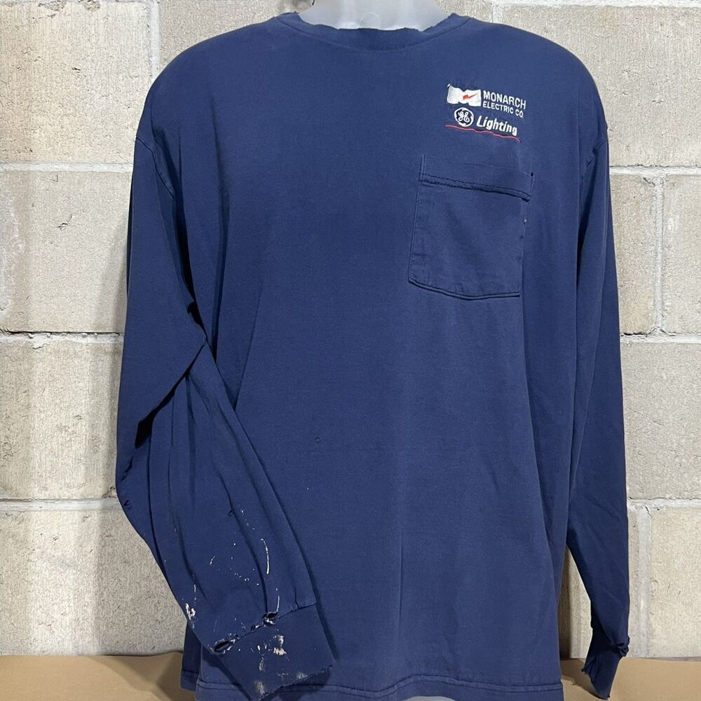 VTG Monarch Electric Long Sleeve Work Shirt Distressed Pocket Tee XL Utility